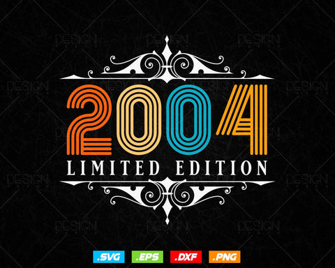 Vintage Limited Edition 2004 Birthday Svg Png, Retro Style 20th Happy Birthday Gifts T shirt Design, Birthday Girl Svg, Aged To Perfection SVG DesignDestine 