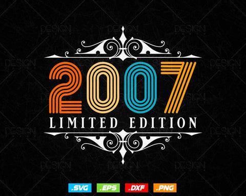 Vintage Limited Edition 2007 Birthday Svg Png, Retro Style 17th Happy Birthday Gifts T shirt Design, Official Teenager, Aged To Perfection SVG DesignDestine 