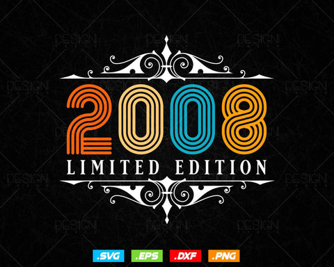 Vintage Limited Edition 2008 Birthday Svg Png, Retro Style 16th Happy Birthday Gifts T shirt Design, Official Teenager, Aged To Perfection SVG DesignDestine 