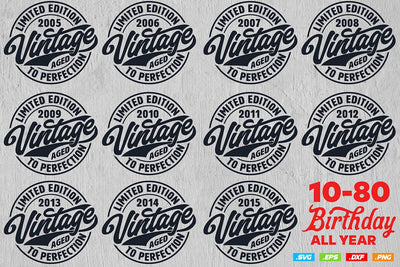 Vintage Limited Edition Svg Png Files, Birthday Svg, Aged To Perfection Svg, Circle Frame Svg SVG DesignDestine 