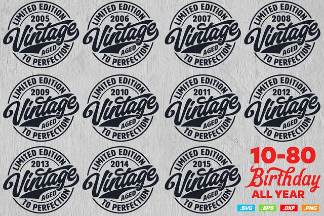 Vintage Limited Edition Svg Png Files, Birthday Svg, Aged To Perfection Svg, Circle Frame Svg SVG DesignDestine 