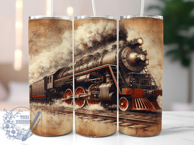 Vintage Locomotive Railroad Train Lover Tumbler, Locomotive Tumbler Design, 20oz Train Wrap, Railroad Background Tumbler, Vintage Train Sublimation, Travel Theme Tumbler, Train Lover Gift Wrap Sublimation ToriDesigns 