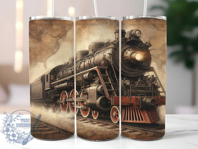 Vintage Locomotive Railroad Train Lover Tumbler, Locomotive Tumbler Design, 20oz Train Wrap, Railroad Background Tumbler, Vintage Train Sublimation, Travel Theme Tumbler, Train Lover Gift Wrap Sublimation ToriDesigns 
