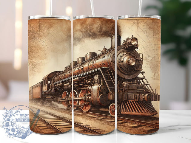 Vintage Locomotive Railroad Train Lover Tumbler, Locomotive Tumbler Design, 20oz Train Wrap, Railroad Background Tumbler, Vintage Train Sublimation, Travel Theme Tumbler, Train Lover Gift Wrap Sublimation ToriDesigns 