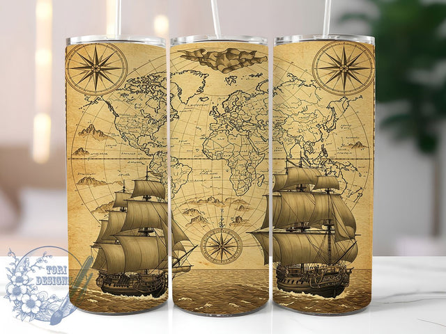 Vintage Map Adventure Tumbler Wrap, Old World Atlas Mug, Antique Globe Cup, Travel Lover Design, Rustic Adventure Wrap, Historical Cartography Gift, Sublimation Tumbler Wrap Sublimation ToriDesigns 