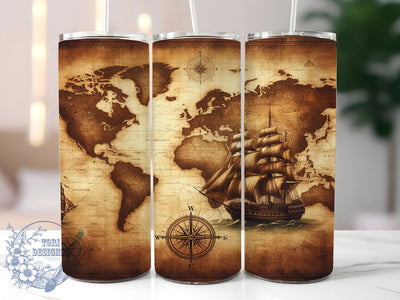 Vintage Map Adventure Tumbler Wrap, Old World Atlas Mug, Antique Globe Cup, Travel Lover Design, Rustic Adventure Wrap, Historical Cartography Gift, Sublimation Tumbler Wrap Sublimation ToriDesigns 