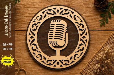 Vintage Microphone Mandala SVG | Podcast Music Laser Cut File | Glowforge CNC DXF PNG EPS SVG Regulrcrative 