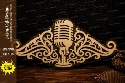 Vintage Microphone Scrollwork Laser Cut SVG Design SVG Regulrcrative 