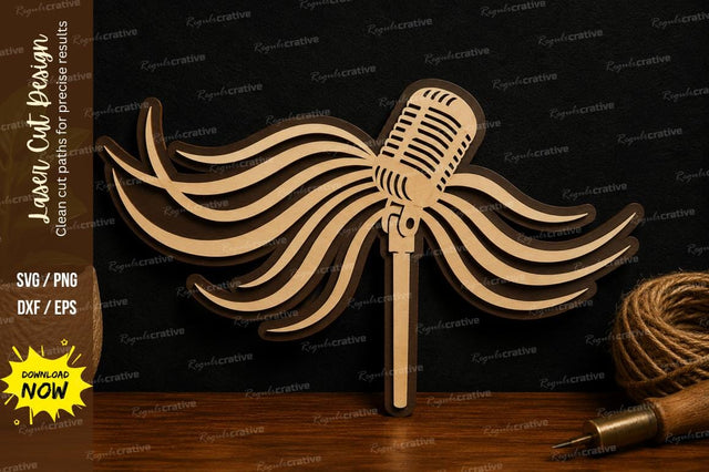 Vintage Microphone Waves Laser Cut SVG File SVG Regulrcrative 