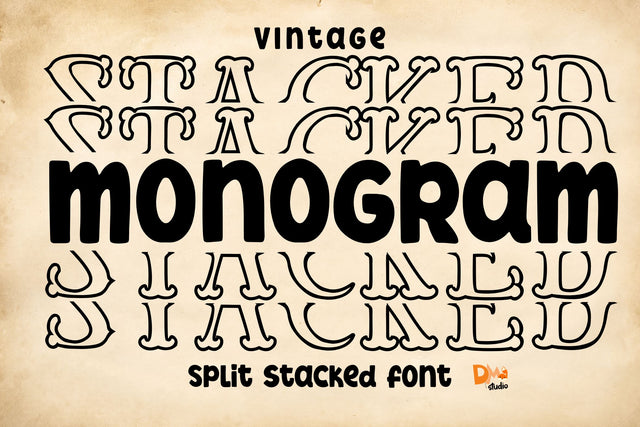 Vintage Monogram Stacked Font Dm Letter Studio 
