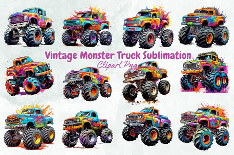 Vintage Monster Truck Sublimation Bundle Sublimation Designangry 