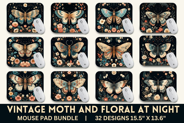 Vintage Moth and Floral Mouse pad Bundle Sublimation Regulrcrative 
