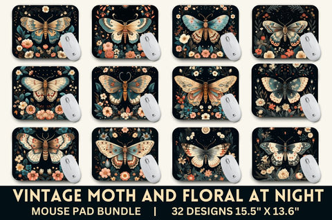 Vintage Moth and Floral Mouse pad Bundle Sublimation Regulrcrative 