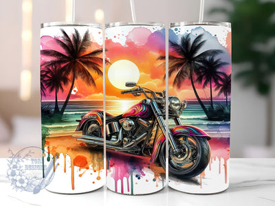 Vintage Motorcycle Sunset Beach 20oz Skinny Tumbler, Motorcycle Tumbler Png, Straight & Tapered Tumbler Wrap, Instant Digital Download Sublimation ToriDesigns 