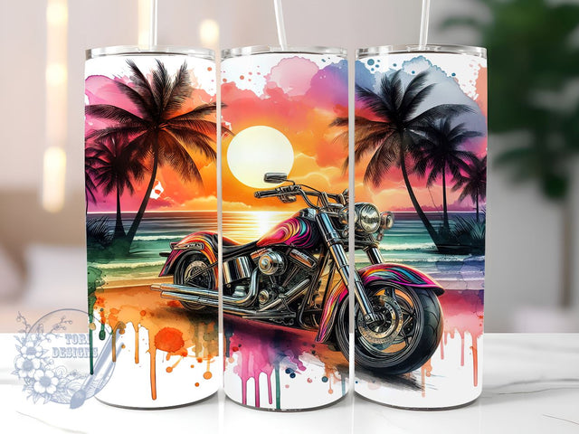 Vintage Motorcycle Sunset Beach 20oz Skinny Tumbler, Motorcycle Tumbler Png, Straight & Tapered Tumbler Wrap, Instant Digital Download Sublimation ToriDesigns 