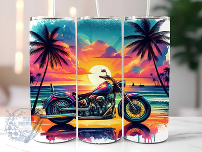 Vintage Motorcycle Sunset Beach 20oz Skinny Tumbler, Motorcycle Tumbler Png, Straight & Tapered Tumbler Wrap, Instant Digital Download Sublimation ToriDesigns 