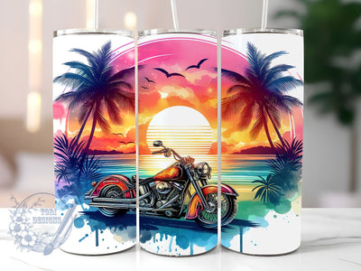 Vintage Motorcycle Sunset Beach 20oz Skinny Tumbler, Motorcycle Tumbler Png, Straight & Tapered Tumbler Wrap, Instant Digital Download Sublimation ToriDesigns 