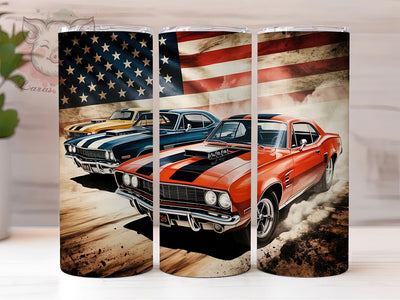 Vintage Muscle Car USA Tumbler, Patriotic Auto Cup, American Muscle Design, Car Lover Present, USA Car Tumbler, Hot Rod Gift, Vintage Auto Cup Sublimation Lara' s Designs 