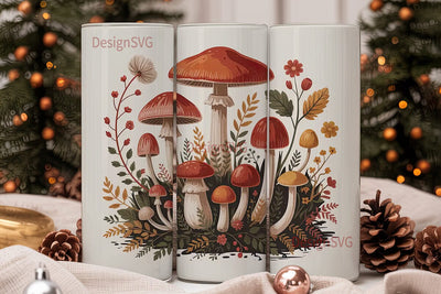 Vintage Mushroom Botanical Tumbler Wrap Sublimation DesignSVG 