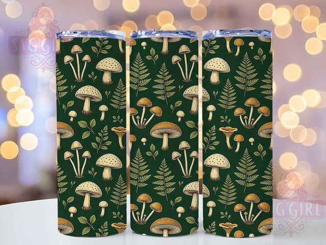 Vintage Mushroom Fern 20oz Tumbler, Vintage Mushroom, Fern Design, Botanical Theme, Rustic Charm, Whimsical Aesthetic, 20oz Wrap, Sublimation Tumbler Sublimation SvggirlplusArt 