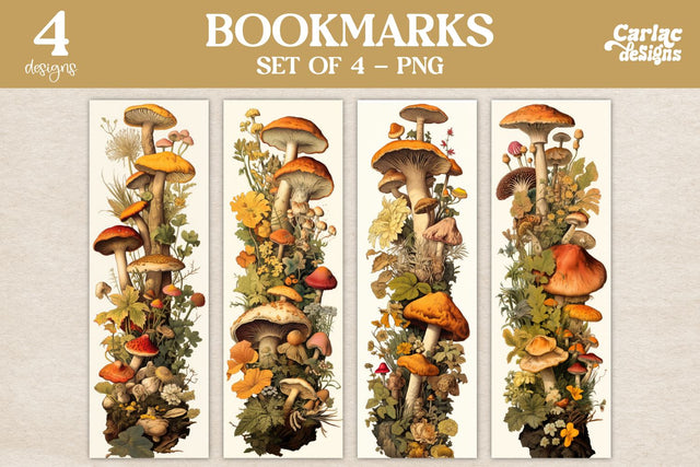Vintage Mushrooms Bookmarks Sublimation Carla C Designs 