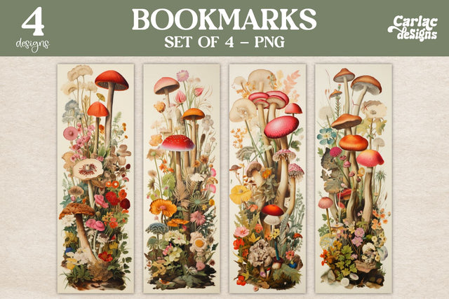Vintage Mushrooms Bookmarks Sublimation Carla C Designs 