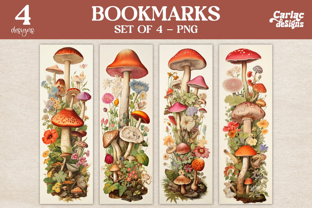 Vintage Mushrooms Bookmarks Sublimation Carla C Designs 