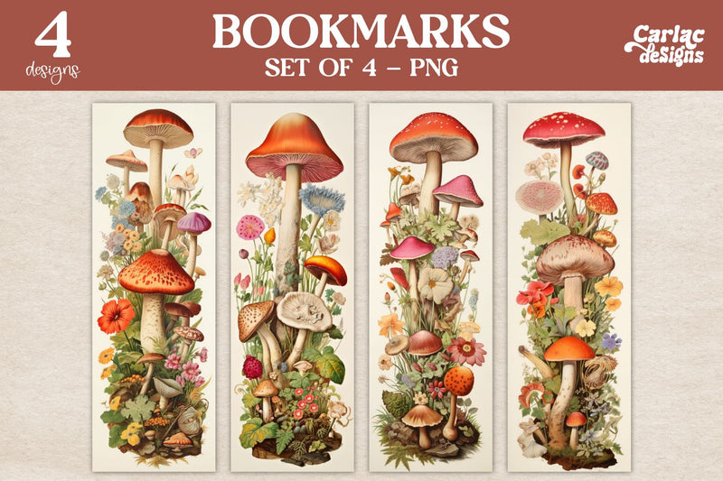Vintage Mushrooms Bookmarks Sublimation Carla C Designs 