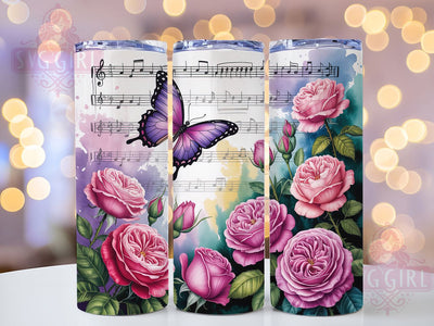 Vintage Music Butterfly 20oz Tumbler, Music Butterfly Cup Wrap, Artistic Floral Design, Sublimation Tumbler Wrap, 20Oz Tumbler Design, Elegant Butterfly Cup, Stylish Vintage Music Wrap Sublimation SvggirlplusArt 