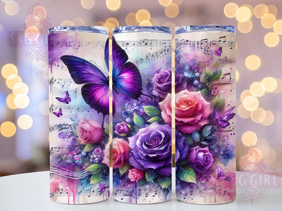 Vintage Music Butterfly 20oz Tumbler, Music Butterfly Cup Wrap, Artistic Floral Design, Sublimation Tumbler Wrap, 20Oz Tumbler Design, Elegant Butterfly Cup, Stylish Vintage Music Wrap Sublimation SvggirlplusArt 