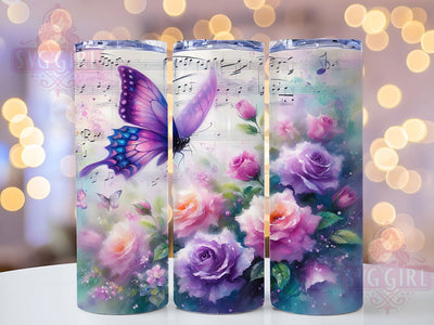 Vintage Music Butterfly 20oz Tumbler, Music Butterfly Cup Wrap, Artistic Floral Design, Sublimation Tumbler Wrap, 20Oz Tumbler Design, Elegant Butterfly Cup, Stylish Vintage Music Wrap Sublimation SvggirlplusArt 