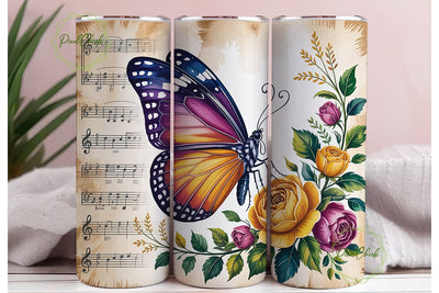 Vintage Music Butterfly 20oz Tumbler Sublimation PixelChick 