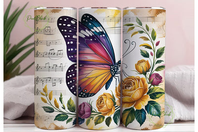 Vintage Music Butterfly 20oz Tumbler Sublimation PixelChick 