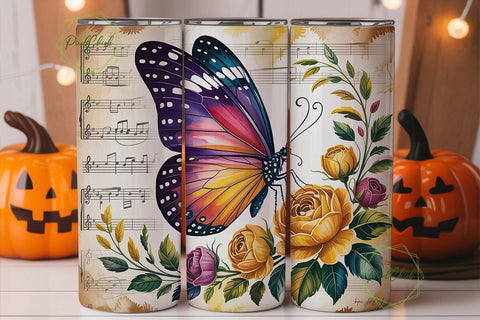 Vintage Music Butterfly 20oz Tumbler Sublimation PixelChick 