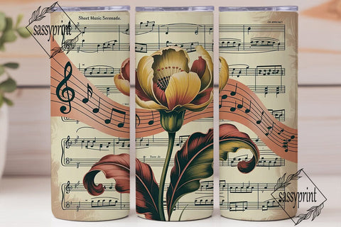 Vintage Music Floral 20oz Tumbler Wrap Sublimation sassyprint 