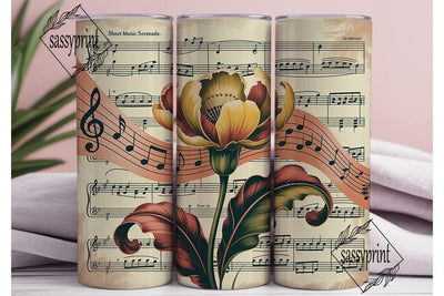 Vintage Music Floral 20oz Tumbler Wrap Sublimation sassyprint 
