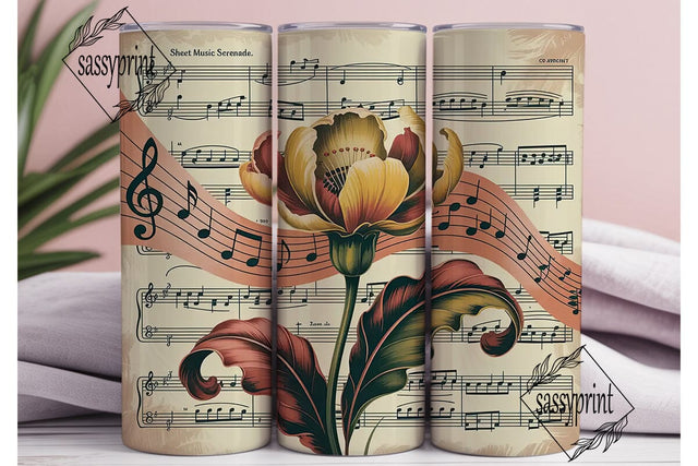 Vintage Music Floral 20oz Tumbler Wrap Sublimation sassyprint 