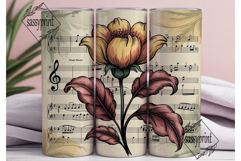 Vintage Music Floral 20oz Tumbler Wrap Sublimation sassyprint 