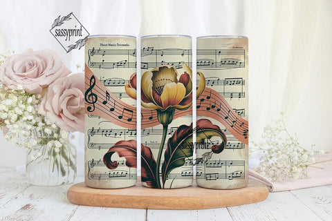 Vintage Music Floral 20oz Tumbler Wrap Sublimation sassyprint 