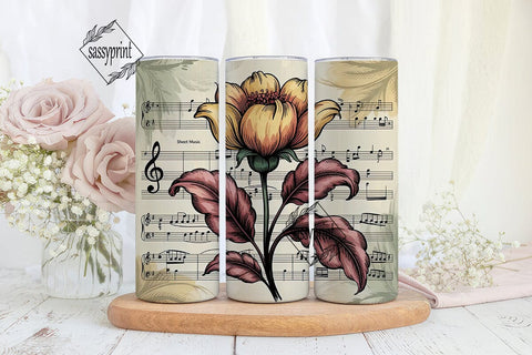 Vintage Music Floral 20oz Tumbler Wrap Sublimation sassyprint 