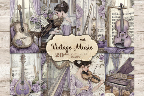 Vintage Music Junk Journal Page | Music Instrument Scrapbook SVG GlamArtZhanna 