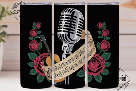 Vintage Music Roses 20oz Tumbler Wrap Sublimation sassyprint 