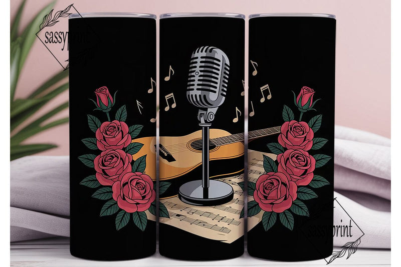 Vintage Music Roses 20oz Tumbler Wrap Sublimation sassyprint 
