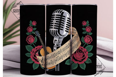 Vintage Music Roses 20oz Tumbler Wrap Sublimation sassyprint 