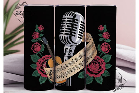 Vintage Music Roses 20oz Tumbler Wrap Sublimation sassyprint 