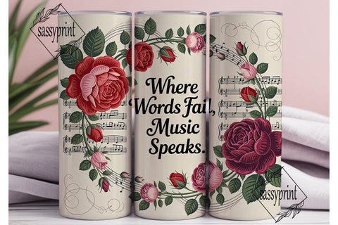 Vintage Music Roses 20oz Tumbler Wrap Sublimation sassyprint 