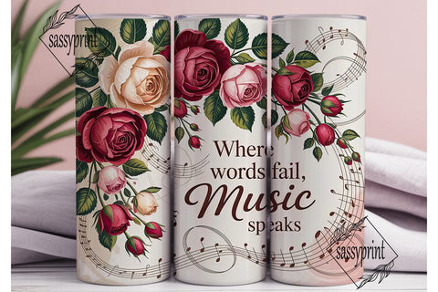 Vintage Music Roses 20oz Tumbler Wrap Sublimation sassyprint 