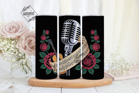 Vintage Music Roses 20oz Tumbler Wrap Sublimation sassyprint 