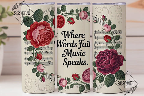 Vintage Music Roses 20oz Tumbler Wrap Sublimation sassyprint 