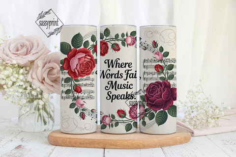 Vintage Music Roses 20oz Tumbler Wrap Sublimation sassyprint 